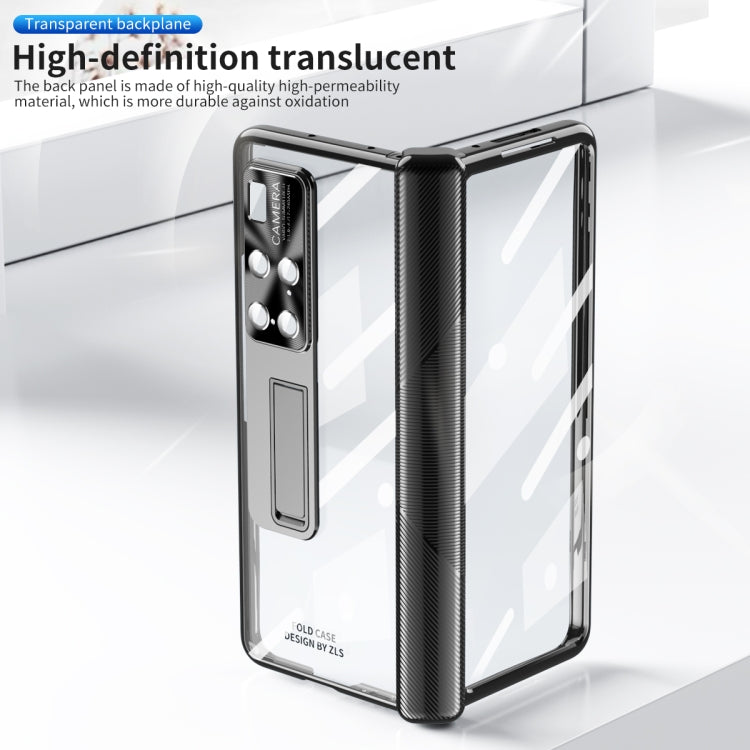 For Huawei Mate X2 Magnetic Hinges Plating Phone Case with Holder(Black) - Huawei Cases by PMC TechLife | Online Shopping South Africa | PMC TechLife | Buy Now Pay Later Mobicred