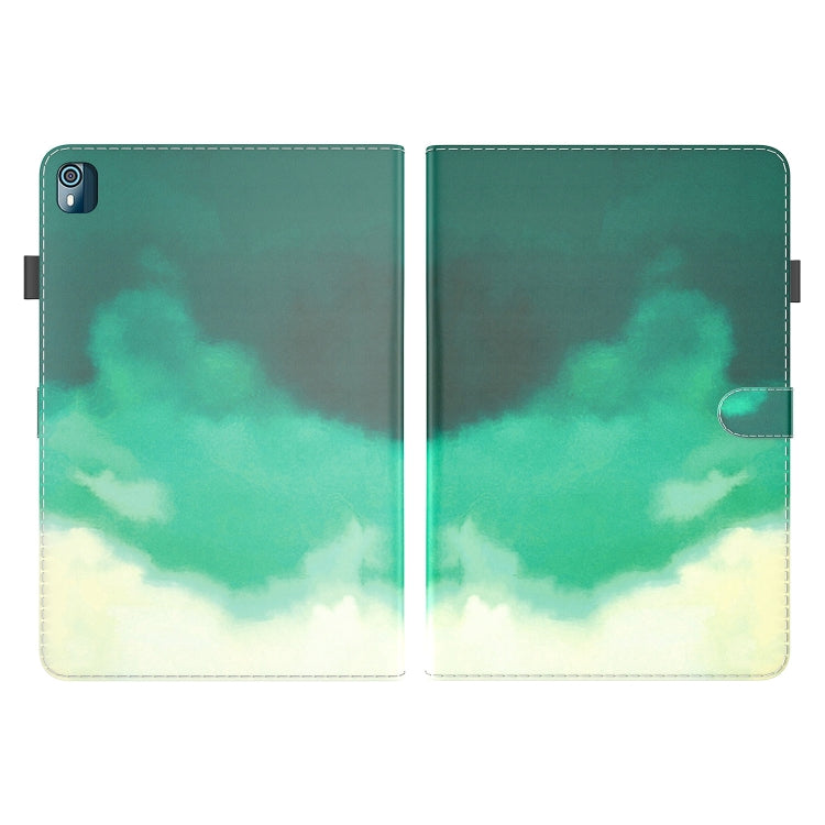 For Nokia T10 Watercolor Pattern Flip Leather Tablet Case(Cyan Green) - Nokia by PMC TechLife | Online Shopping South Africa | PMC TechLife | Buy Now Pay Later Mobicred