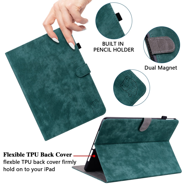 For Nokia T10 Tiger Pattern PU Tablet Case(Dark Green) - Nokia by PMC TechLife | Online Shopping South Africa | PMC TechLife | Buy Now Pay Later Mobicred