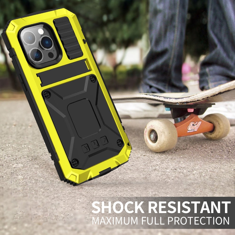 For iPhone 14 Pro Max R-JUST Shockproof Waterproof Dust-proof Case with Holder (Yellow) - iPhone 14 Pro Max Cases by R-JUST | Online Shopping South Africa | PMC TechLife | Buy Now Pay Later Mobicred