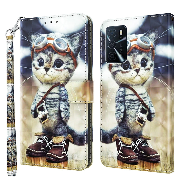 For OPPO A16 / A16s / A54s 3D Painted Leather Phone Case(Naughty Cat) - OPPO Cases by PMC Jewellery | Online Shopping South Africa | PMC Jewellery | Buy Now Pay Later Mobicred