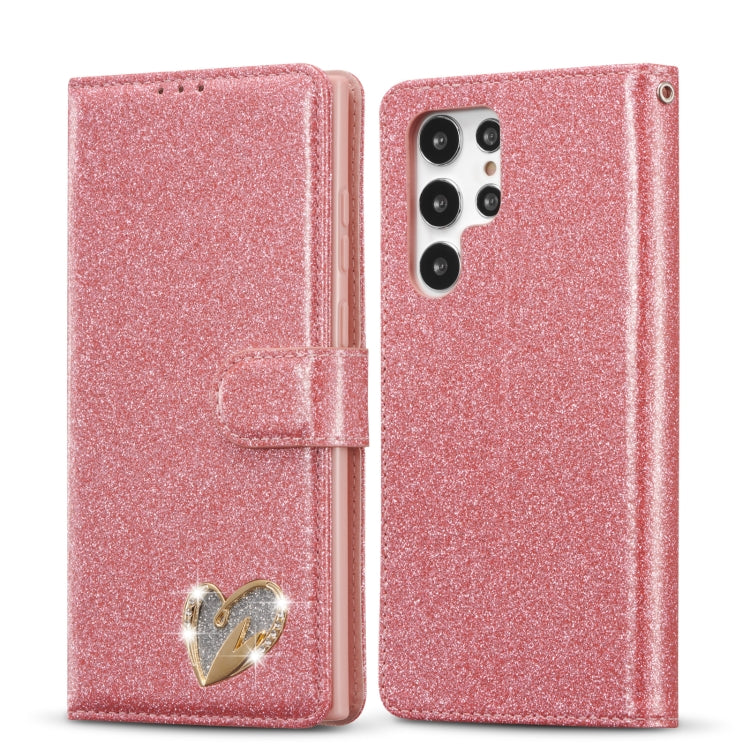 For Samsung Galaxy S22 5G Glitter Powder Love Leather Phone Case(Rose Red) - Galaxy S22 5G Cases by PMC Jewellery | Online Shopping South Africa | PMC Jewellery