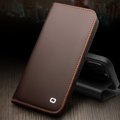 For iPhone 14 Pro QIALINO Business Horizontal Flip PU Phone Case(Brown) - iPhone 14 Pro Cases by QIALINO | Online Shopping South Africa | PMC Jewellery | Buy Now Pay Later Mobicred