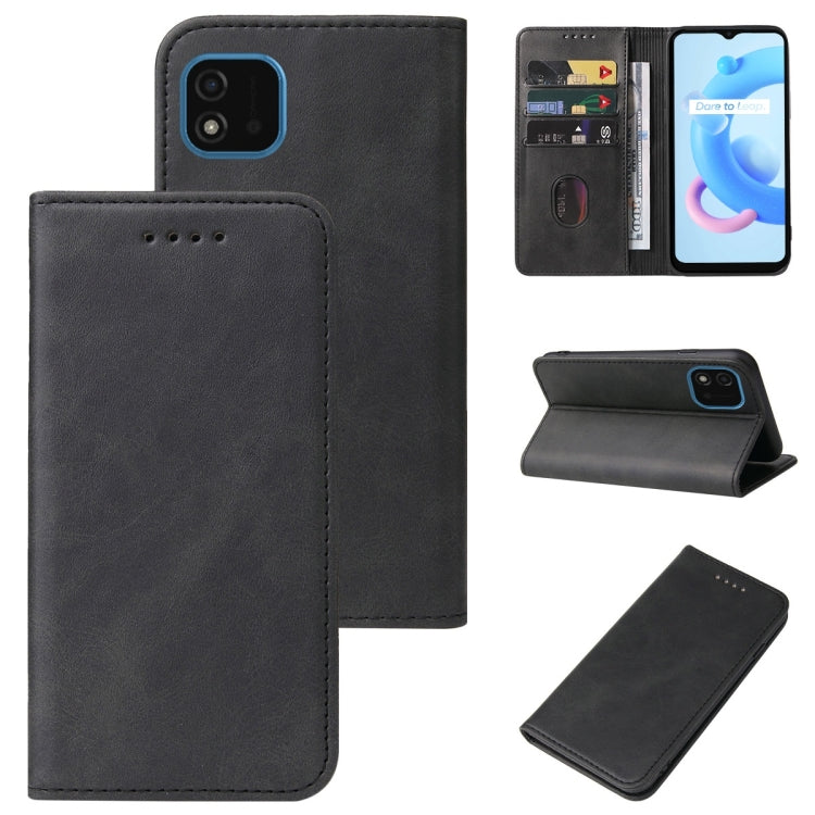 For Realme C11 2021 Magnetic Closure Leather Phone Case(Black) - Realme Cases by PMC Jewellery | Online Shopping South Africa | PMC Jewellery | Buy Now Pay Later Mobicred