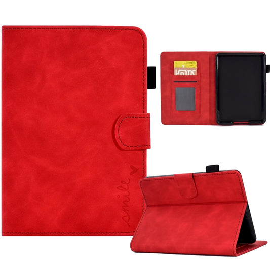 For Amazon Kindle Paperwhite 4/3/2/1 Embossed Smile Flip Tablet Leather Case(Red) - Amazon by PMC Jewellery | Online Shopping South Africa | PMC Jewellery | Buy Now Pay Later Mobicred