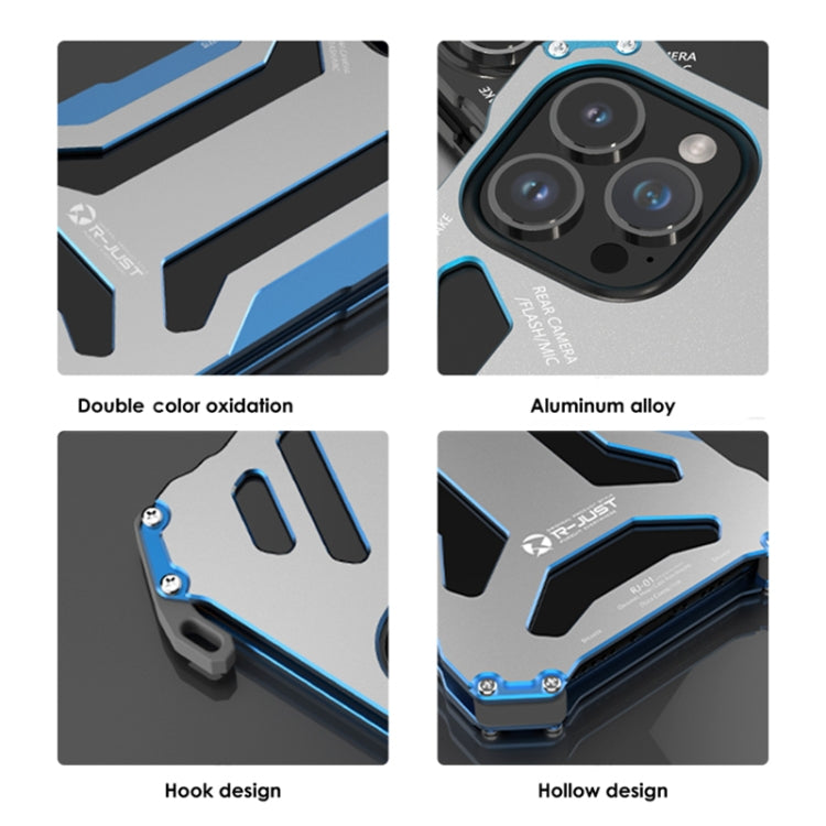 For iPhone 14 Pro R-JUST RJ17 Shockproof Armor Metal Phone Case(Blue) - iPhone 14 Pro Cases by R-JUST | Online Shopping South Africa | PMC TechLife | Buy Now Pay Later Mobicred