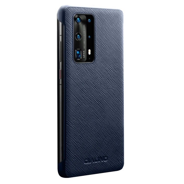 For Huawei P40 Pro QIALINO Puda Texture Side Window View Leather Phone Case(Blue) - free shipping - PMC TechLife - Order now!
