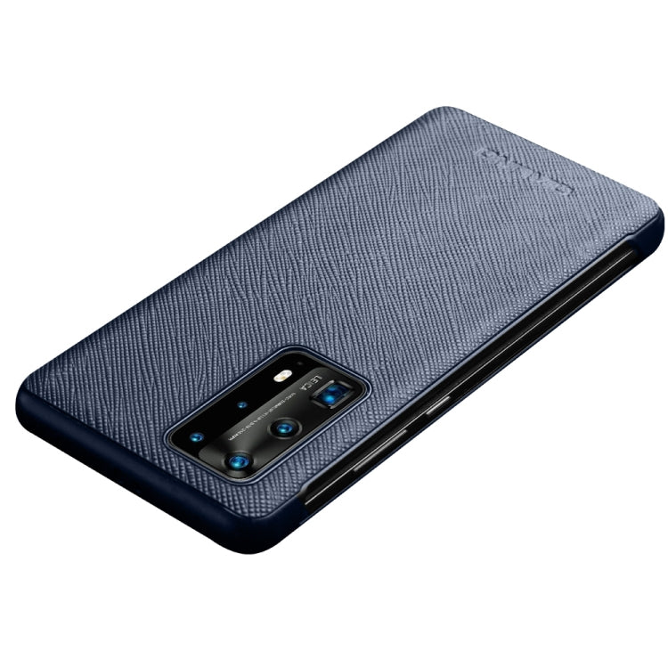 For Huawei P40 Pro QIALINO Puda Texture Side Window View Leather Phone Case(Blue) - free shipping - PMC TechLife - Order now!