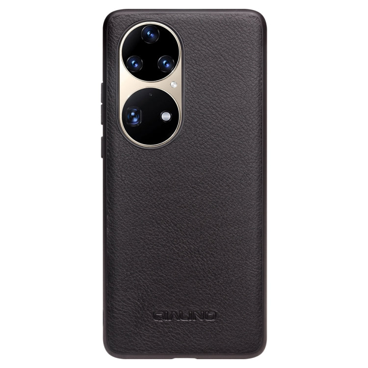 For Huawei P50 QIALINO Cowhide Texture Genuine Leather Phone Case(Black) - free shipping - PMC TechLife - Order now!