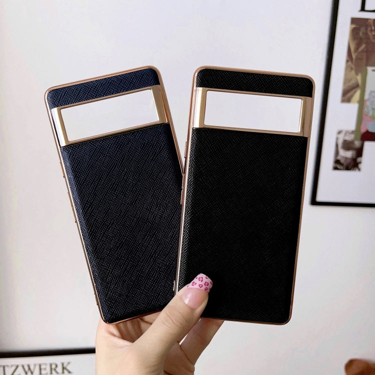 For Google Pixel 6 Pro Nano Electroplating Cross Texture Genuine Leather Phone Case(Red) - Google Cases by PMC TechLife | Online Shopping South Africa | PMC TechLife | Buy Now Pay Later Mobicred