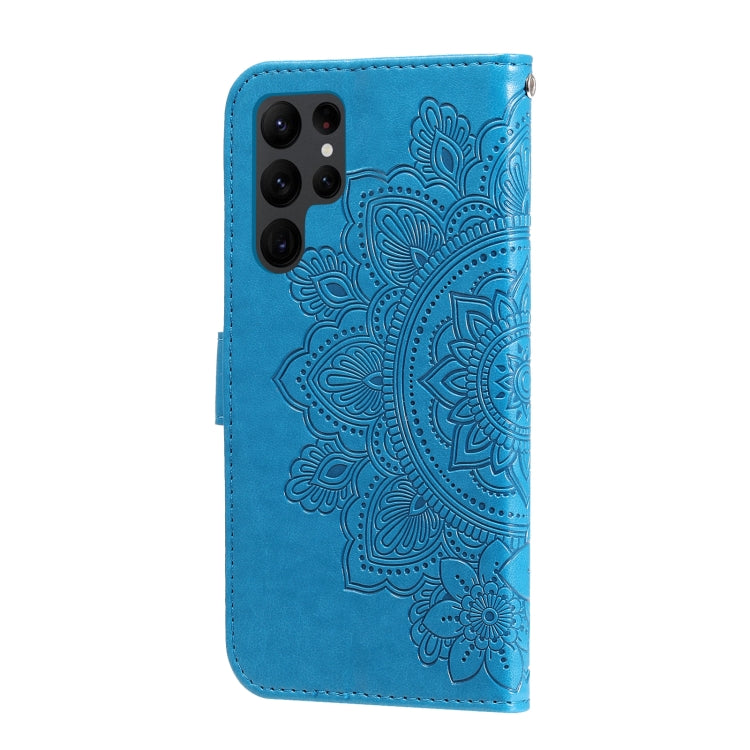 For Samsung Galaxy S23 Ultra 5G 7-petal Flowers Embossing Leather Phone Case(Blue) - Galaxy S23 Ultra 5G Cases by PMC Jewellery | Online Shopping South Africa | PMC Jewellery