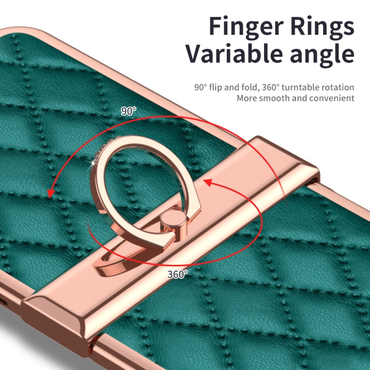 For Huawei P50 Pocket Grid Leather Pattern Electroplating Frame Folding Phone Case(Green) - Huawei Cases by PMC TechLife | Online Shopping South Africa | PMC TechLife | Buy Now Pay Later Mobicred