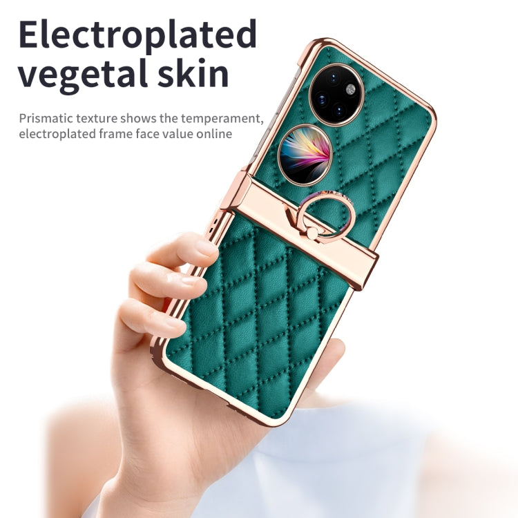 For Huawei P50 Pocket Grid Leather Pattern Electroplating Frame Folding Phone Case(Green) - Huawei Cases by PMC TechLife | Online Shopping South Africa | PMC TechLife | Buy Now Pay Later Mobicred