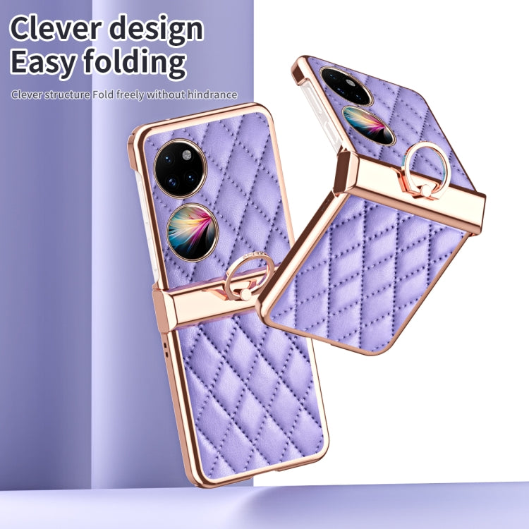 For Huawei P50 Pocket Grid Leather Pattern Electroplating Frame Folding Phone Case(Purple) - free shipping - PMC TechLife - Order now!