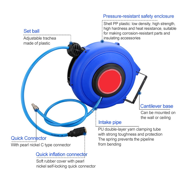 LAIZE Automatic Retractable Air Hose Reel Pneumatic PU Tube, Specification:12x8mm, 15m - free shipping - PMC TechLife - Order now!