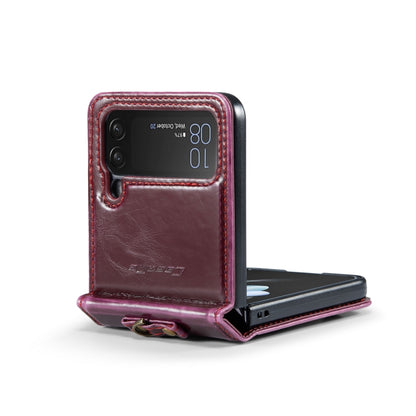 For Samsung Galaxy Z Flip4 CaseMe 003 Crazy Horse Texture Leather Phone Case with Lanyard(Wine Red) - Galaxy Z Flip4 5G Cases by CaseMe | Online Shopping South Africa | PMC Jewellery | Buy Now Pay Later Mobicred