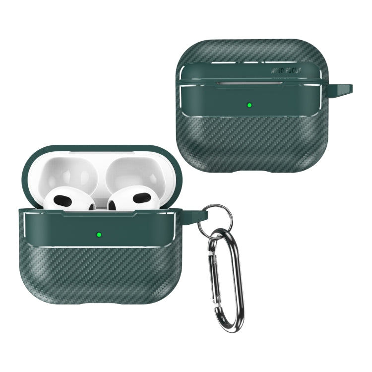 For AirPods 3 Carbon Fiber Texture Anti-fall Earphone Protective Case(Green) - For AirPods 3 by PMC Jewellery | Online Shopping South Africa | PMC Jewellery | Buy Now Pay Later Mobicred