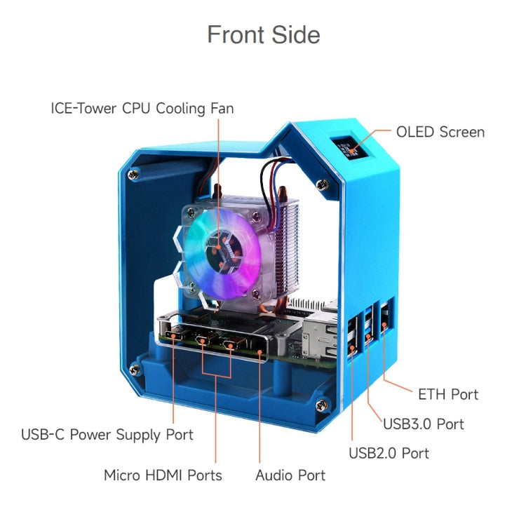 For Raspberry Pi 4B Waveshare Desktop Computer Fan LED Light Mini Tower Set(Blue) - free shipping - PMC Jewellery - Order now!