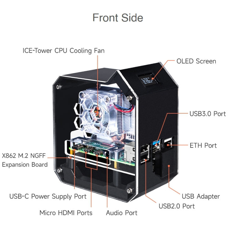 Waveshare Mini Tower NAS Kit for Raspberry Pi 4B Support Up to 2TB M.2 SATA SSD(Black) - free shipping - PMC Jewellery - Order now!