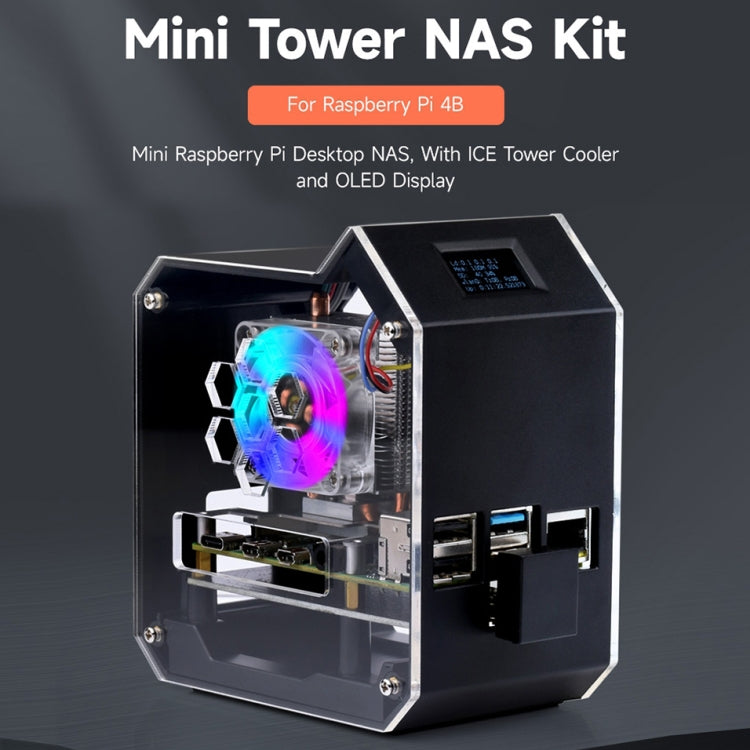 Waveshare Mini Tower NAS Kit for Raspberry Pi 4B Support Up to 2TB M.2 SATA SSD(Black) - free shipping - PMC Jewellery - Order now!