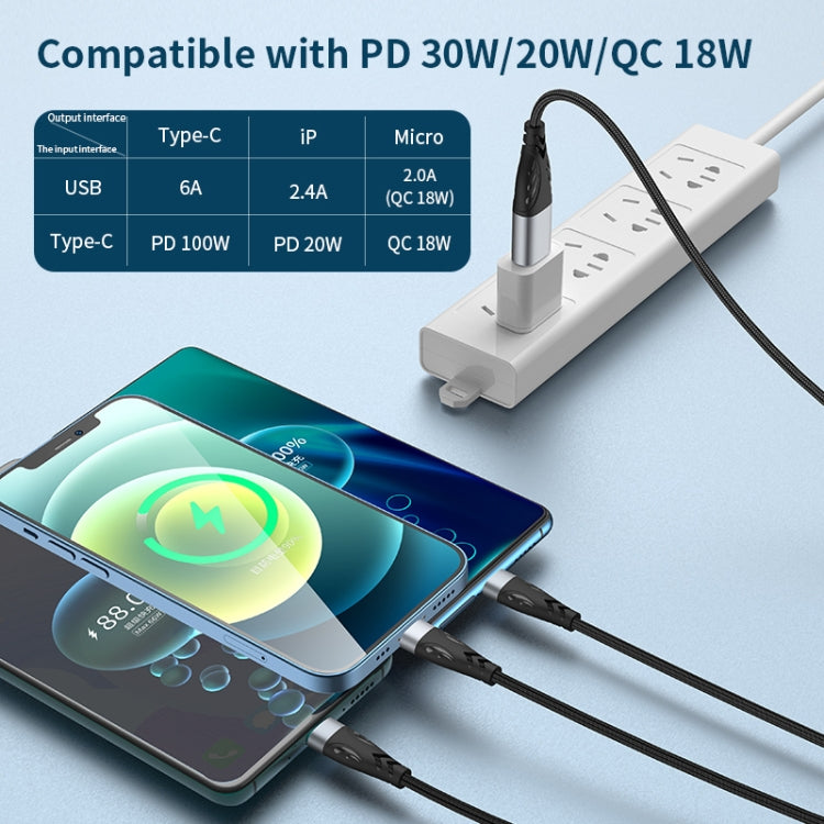 ADC-008 66W USB to USB-C/Type-C + 8 Pin + Micro USB 3 in 1 Fully Compatible Fast Charge Data Cable, Length:1.2m - Multifunction Cable by PMC Jewellery | Online Shopping South Africa | PMC Jewellery | Buy Now Pay Later Mobicred