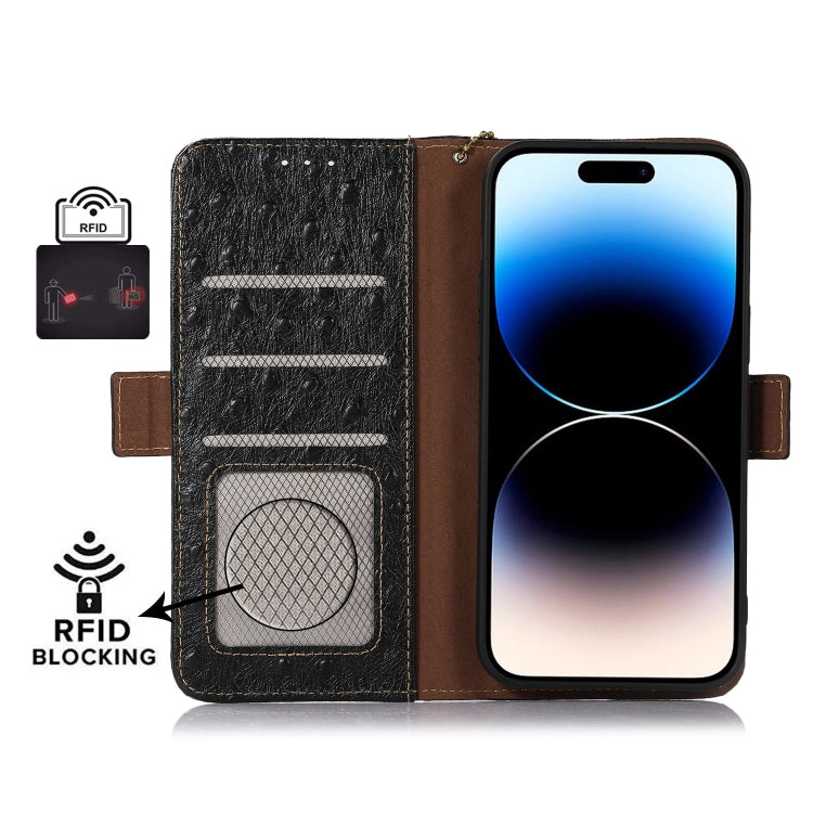 For Google Pixel 7 Pro Ostrich Pattern Genuine Leather RFID Phone Case(Black) - Google Cases by PMC TechLife | Online Shopping South Africa | PMC TechLife | Buy Now Pay Later Mobicred