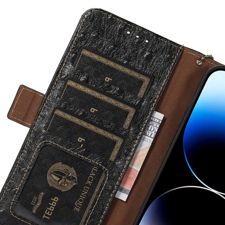 For Google Pixel 7 Pro Ostrich Pattern Genuine Leather RFID Phone Case(Black) - Google Cases by PMC TechLife | Online Shopping South Africa | PMC TechLife | Buy Now Pay Later Mobicred