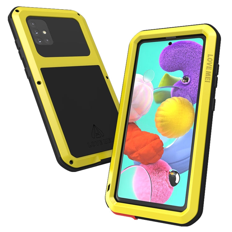 For Galaxy A51 LOVE MEI Metal Shockproof Waterproof Dustproof Protective Case(Yellow) - Galaxy Phone Cases by LOVE MEI | Online Shopping South Africa | PMC Jewellery