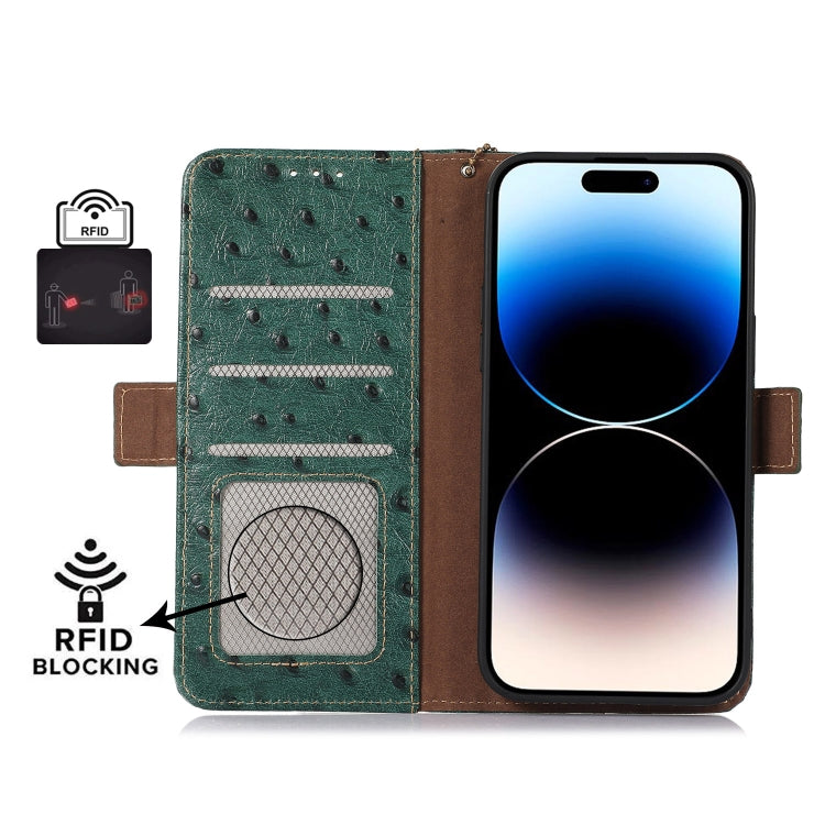 For Nokia X30 5G Ostrich Pattern Genuine Leather RFID Phone Case(Green) - Nokia Cases by PMC TechLife | Online Shopping South Africa | PMC TechLife | Buy Now Pay Later Mobicred