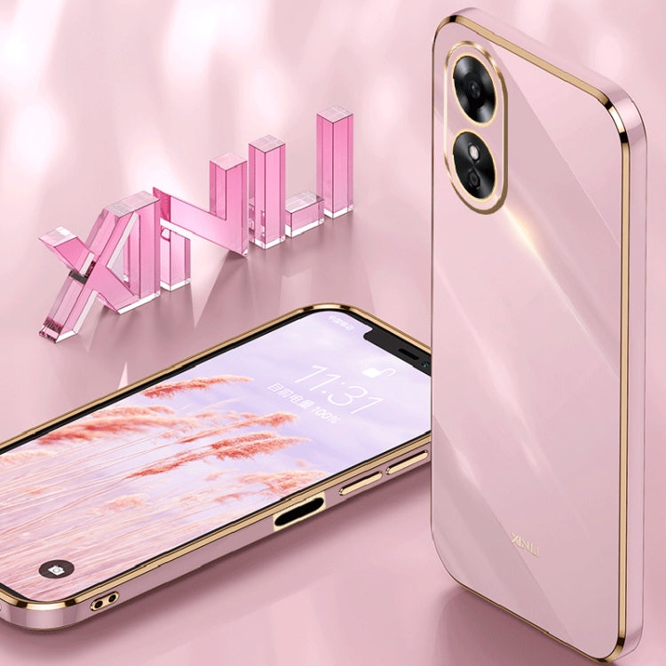 For OPPO A17 XINLI Straight 6D Plating Gold Edge TPU Phone Case(Black) - OPPO Cases by PMC TechLife | Online Shopping South Africa | PMC TechLife | Buy Now Pay Later Mobicred