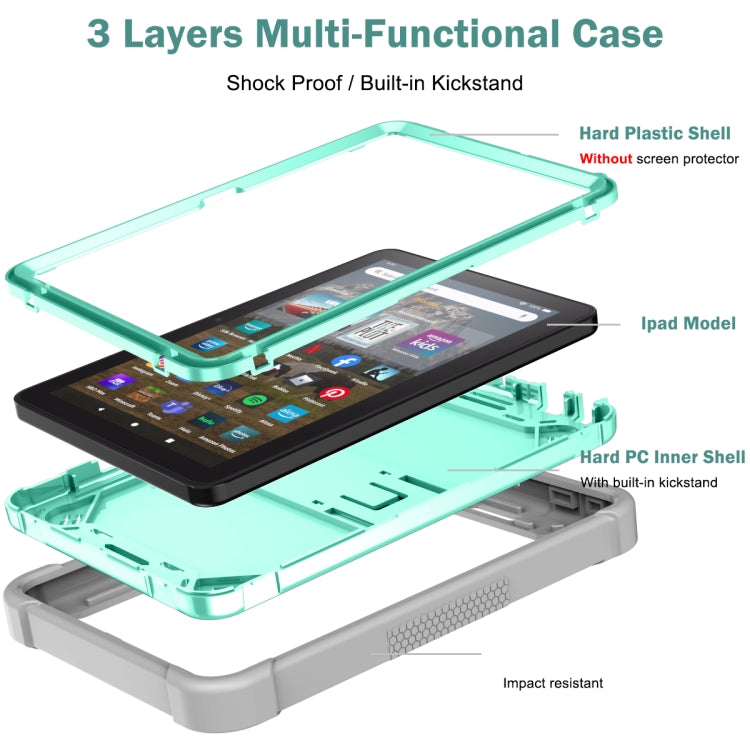 Silicone + PC Holder Shockproof Tablet Case For Amazon Kindle Fire HD 8 2022 / 2020 / HD 8 Plus 2020(Mint Green+Grey) - Amazon by PMC TechLife | Online Shopping South Africa | PMC TechLife | Buy Now Pay Later Mobicred