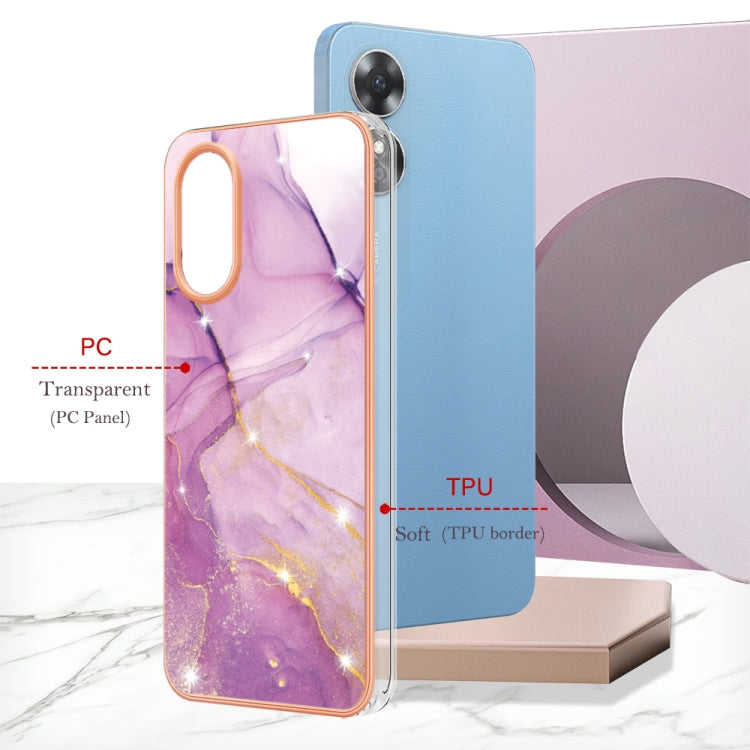 For OPPO A17 Electroplating Marble Dual-side IMD Phone Case(Purple 001) - OPPO Cases by PMC Jewellery | Online Shopping South Africa | PMC Jewellery | Buy Now Pay Later Mobicred
