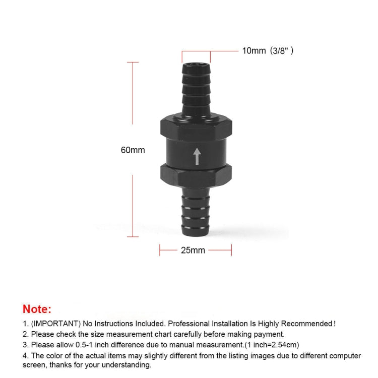 10mm Car  Aluminium Alloy Fuel Petrol One Way Non Return Check Valve - Engine Fittings by PMC Jewellery | Online Shopping South Africa | PMC Jewellery