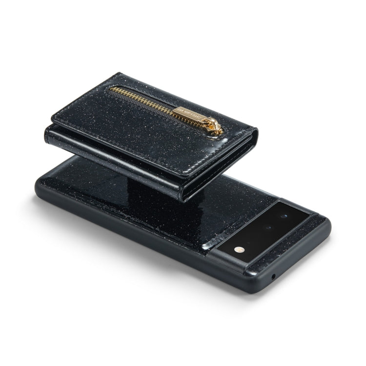 For Google Pixel 6a DG.MING M3 Series Glitter Powder Card Bag Leather Case(Black) - Google Cases by DG.MING | Online Shopping South Africa | PMC TechLife | Buy Now Pay Later Mobicred