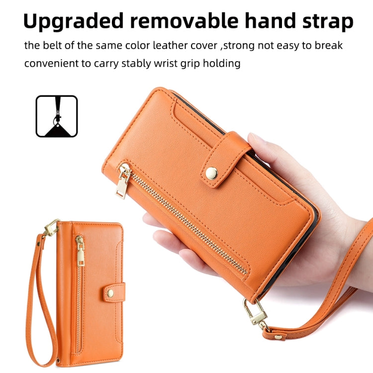 For LG Velvet Sheep Texture Cross-body Zipper Wallet Leather Phone Case(Orange) - LG by PMC TechLife | Online Shopping South Africa | PMC TechLife | Buy Now Pay Later Mobicred