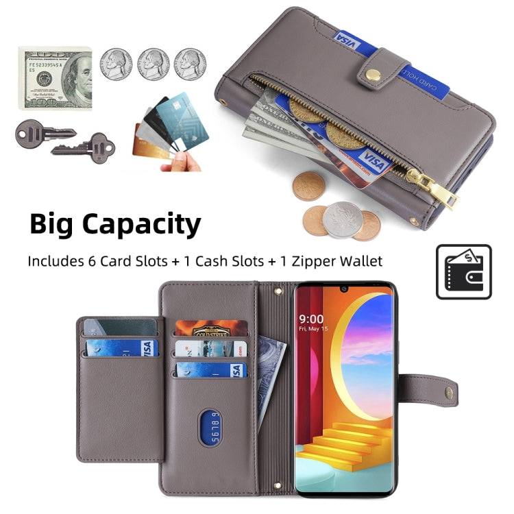 For LG Velvet Sheep Texture Cross-body Zipper Wallet Leather Phone Case(Grey) - LG Cases by PMC TechLife | Online Shopping South Africa | PMC TechLife | Buy Now Pay Later Mobicred