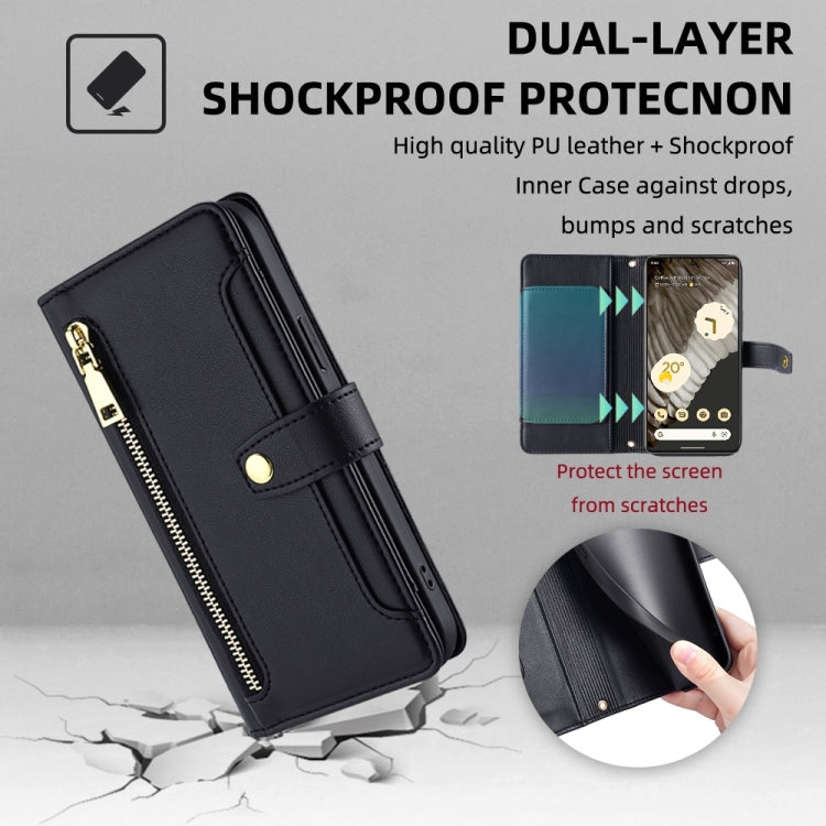 For Google Pixel 7 Pro Sheep Texture Cross-body Zipper Wallet Leather Phone Case(Black) - Google Cases by PMC TechLife | Online Shopping South Africa | PMC TechLife | Buy Now Pay Later Mobicred