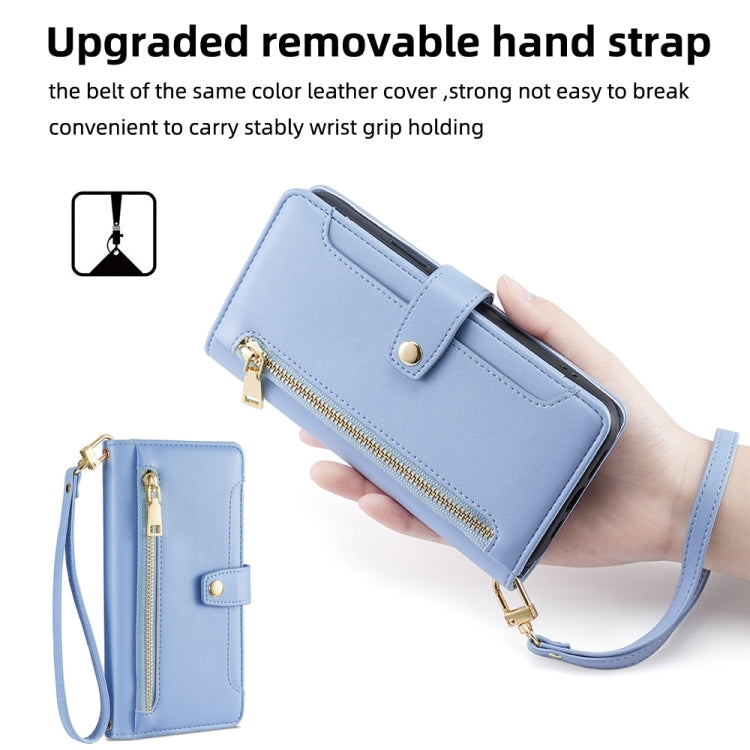 For Google Pixel 7 Pro Sheep Texture Cross-body Zipper Wallet Leather Phone Case(Blue) - Google Cases by PMC TechLife | Online Shopping South Africa | PMC TechLife | Buy Now Pay Later Mobicred