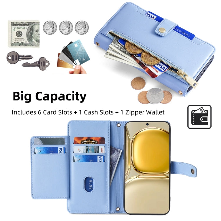For Huawei P50 Sheep Texture Cross-body Zipper Wallet Leather Phone Case(Blue) - Huawei Cases by PMC TechLife | Online Shopping South Africa | PMC TechLife | Buy Now Pay Later Mobicred