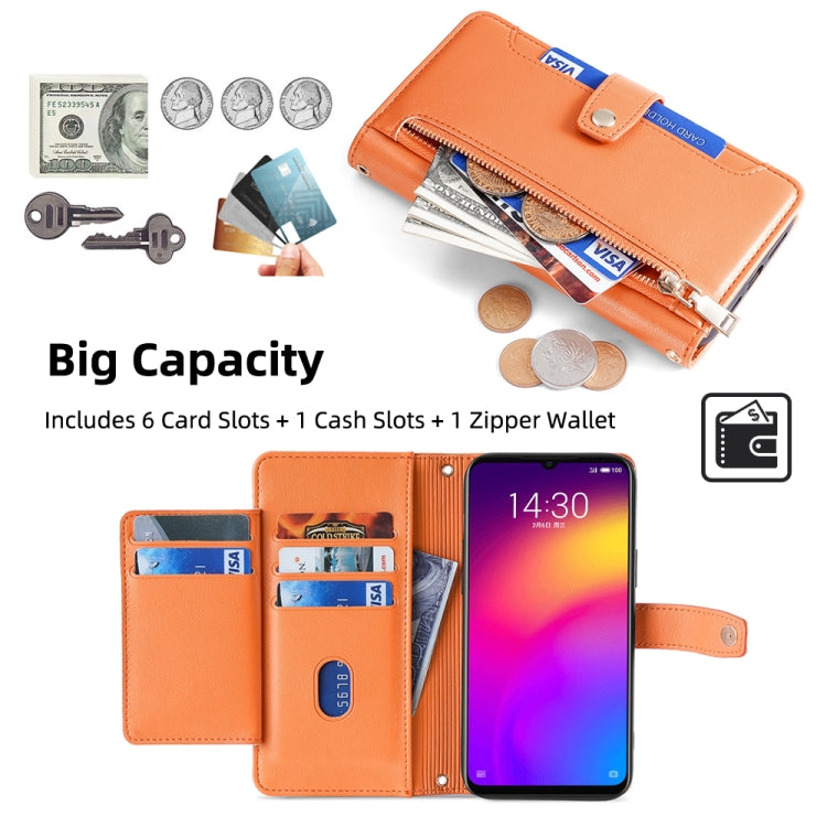 For Meizu Note 9 Sheep Texture Cross-body Zipper Wallet Leather Phone Case(Orange) - More Brand by PMC TechLife | Online Shopping South Africa | PMC TechLife | Buy Now Pay Later Mobicred