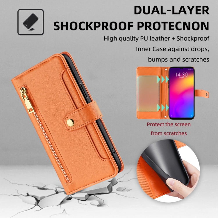 For Meizu Note 9 Sheep Texture Cross-body Zipper Wallet Leather Phone Case(Orange) - More Brand by PMC TechLife | Online Shopping South Africa | PMC TechLife | Buy Now Pay Later Mobicred
