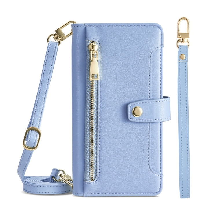 For Meizu Note 9 Sheep Texture Cross-body Zipper Wallet Leather Phone Case(Blue) - Meizu by PMC TechLife | Online Shopping South Africa | PMC TechLife | Buy Now Pay Later Mobicred