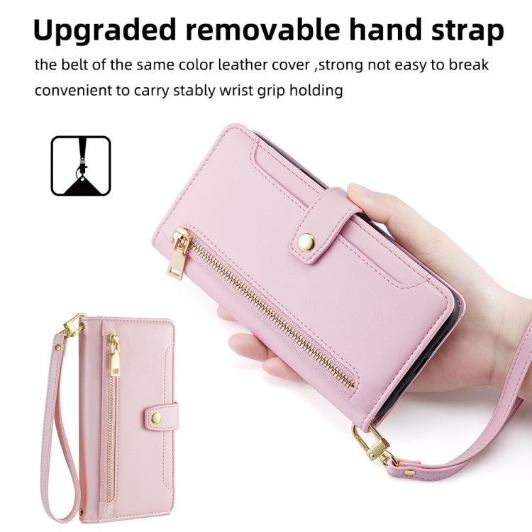 For Nokia C21 Plus Sheep Texture Cross-body Zipper Wallet Leather Phone Case(Pink) - Nokia Cases by PMC TechLife | Online Shopping South Africa | PMC TechLife | Buy Now Pay Later Mobicred