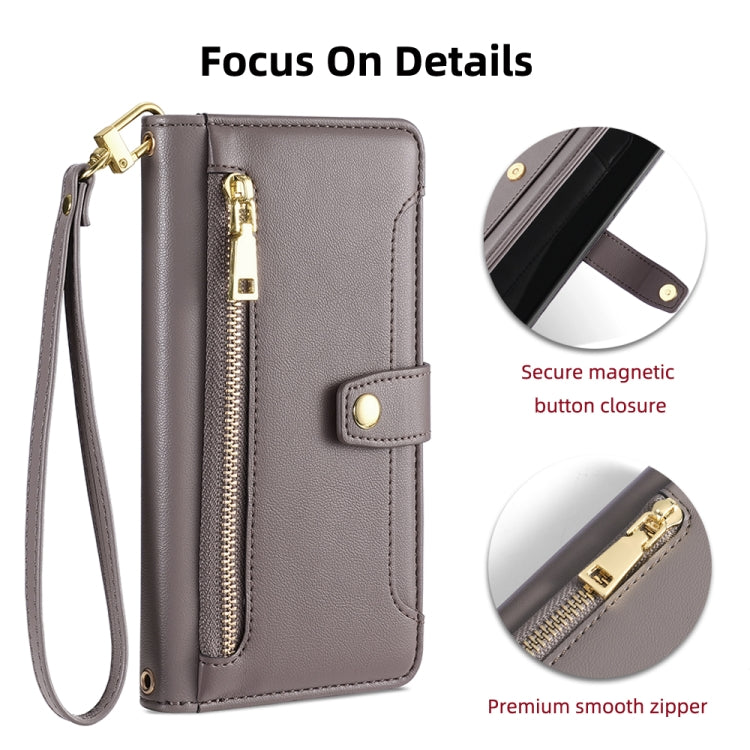 For Nokia X30 5G Sheep Texture Cross-body Zipper Wallet Leather Phone Case(Grey) - Nokia Cases by PMC TechLife | Online Shopping South Africa | PMC TechLife | Buy Now Pay Later Mobicred