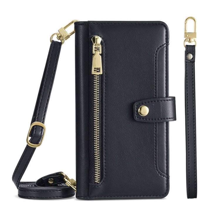 For Honor 10X Lite Sheep Texture Cross-body Zipper Wallet Leather Phone Case(Black) - Honor Cases by PMC TechLife | Online Shopping South Africa | PMC TechLife | Buy Now Pay Later Mobicred