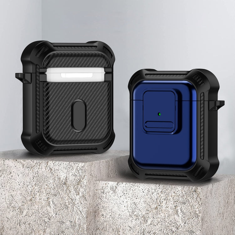 For AirPods 1 / 2 TPU + PC Shockproof Earphone Protective Case with Switch(Blue) - For AirPods 1/2 by PMC Jewellery | Online Shopping South Africa | PMC Jewellery | Buy Now Pay Later Mobicred