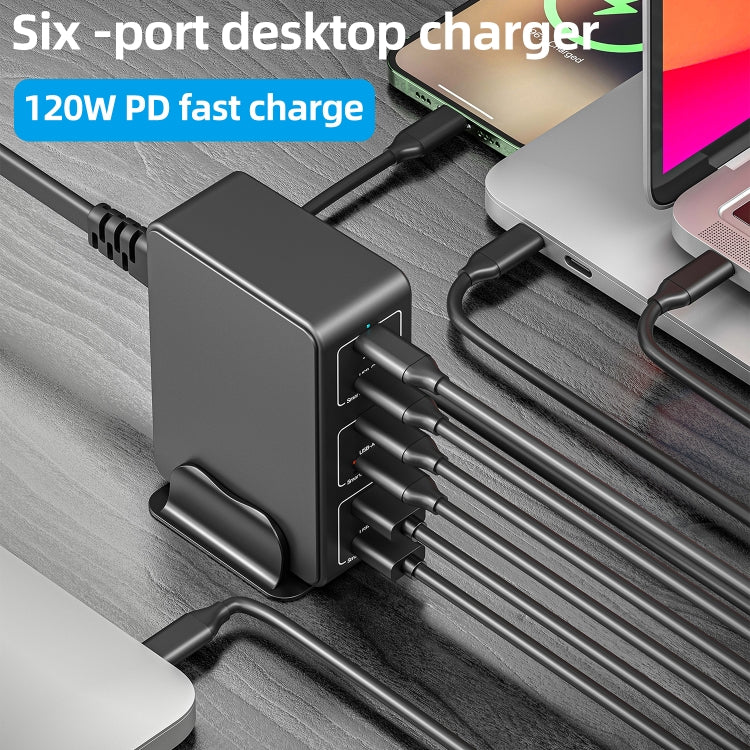 818H 120W Type-C + USB 6-Ports Desktop Fast Charger, Plug Type:US Plug(White) - Multifunction Charger by PMC Jewellery | Online Shopping South Africa | PMC Jewellery | Buy Now Pay Later Mobicred
