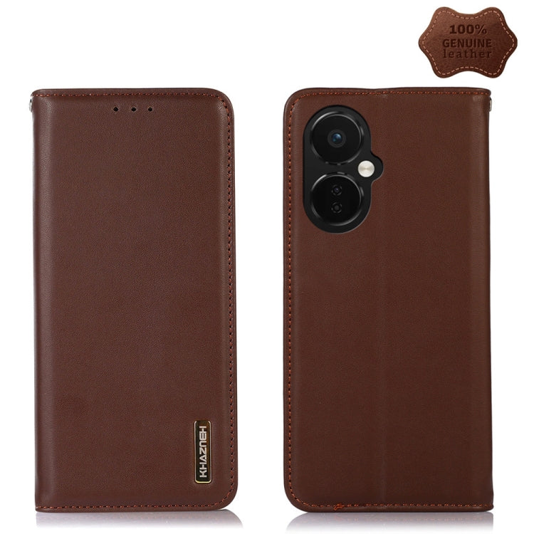 For OnePlus Nord CE 3 Lite KHAZNEH Nappa Top Layer Cowhide Leather Phone Case(Brown) - OnePlus Cases by PMC TechLife | Online Shopping South Africa | PMC TechLife | Buy Now Pay Later Mobicred