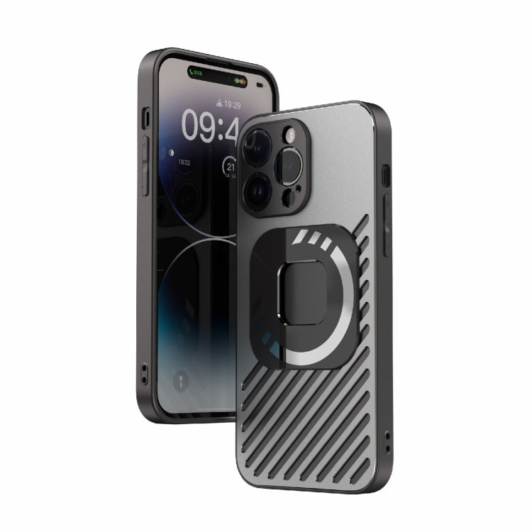 For iPhone 14 R-JUST Square Round Mirror PC+TPU Phone Case(Black) - iPhone 14 Cases by R-JUST | Online Shopping South Africa | PMC TechLife | Buy Now Pay Later Mobicred
