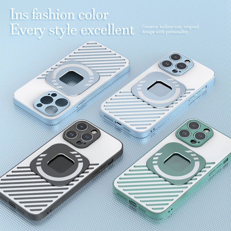 For iPhone 14 R-JUST Square Round Mirror PC+TPU Phone Case(Blue) - iPhone 14 Cases by R-JUST | Online Shopping South Africa | PMC TechLife | Buy Now Pay Later Mobicred